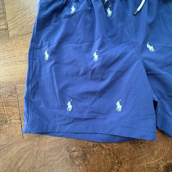 NWOT Polo Ralph Lauren XL All Over Pony Swim Trunks Navy Blue White Ponies - Picture 3 of 7